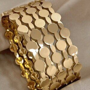 Modern Gold Statement Bangle Polished Multi-Row Circle Link Cuff